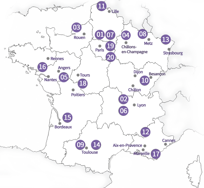 carte du réseau national des établissements d'enseignement supérieur